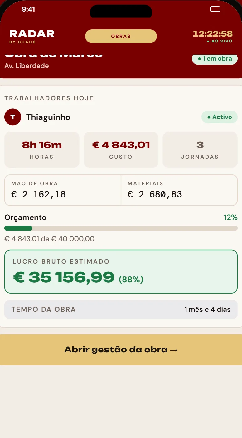 RADAR · ecrã Obras